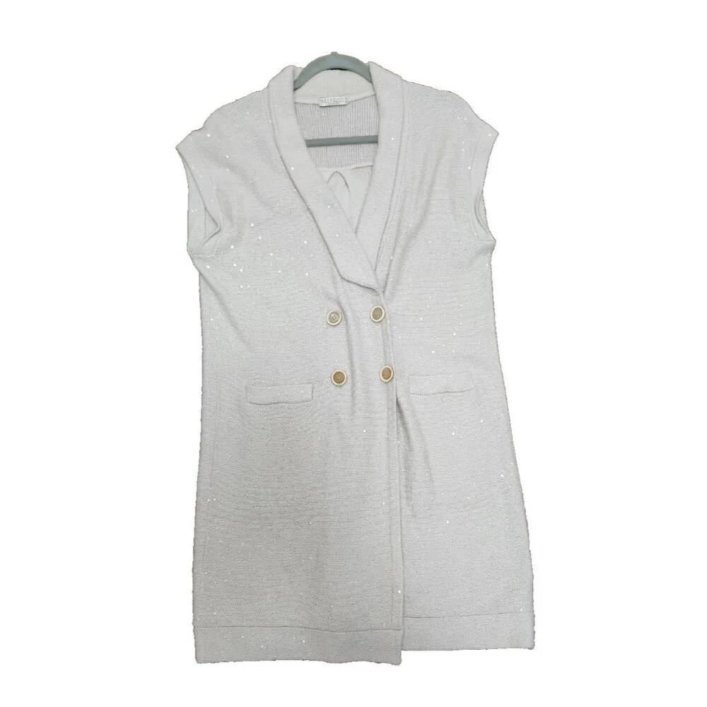 Brunello Cucinelli Cashmere Sleeveless Shawl Cardigan Speckled Knit Vest Double